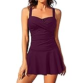 Aqua Eve One Piece Swim Dress Tummy Control Swimsuit with Skirt Modest Bathing Suit Vintage Swimdress