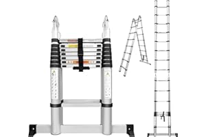 BOWOSHEN Telescopic Ladder 16.5Ft 5M Multi-Purpose Aluminium Telescoping A-Frame Folding Ladder Extension Extendable 330lb Load Capacity EN131 Standard