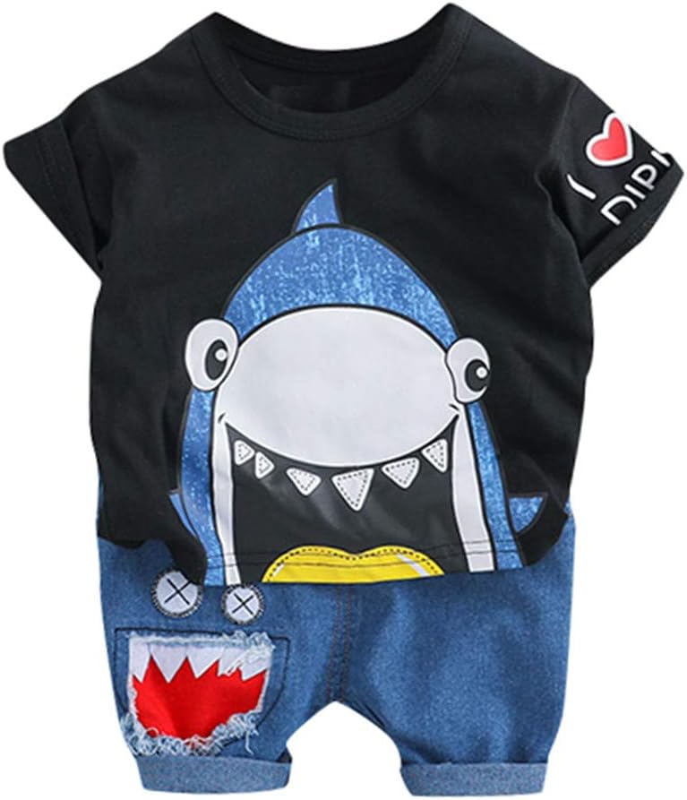 Little Story (6 Months-24 Months) Toddler Baby Kids Boys Cartoon Shark Tops Short Pants Casual Outfits Set Children's Short Sleeve