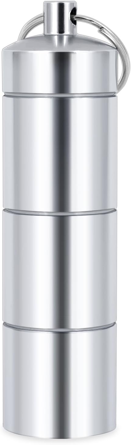 VANSU Pill Case,3 Compartments Waterproof Aluminum Alloy Pill Box Holder Container with Keychain(Silver)
