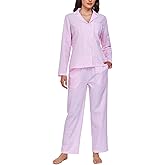 Ryfox Women's Striped Seersucker Pajama Set Cotton Long Sleeve Button Down PJs 2-Piece Lounge Set with Pockets