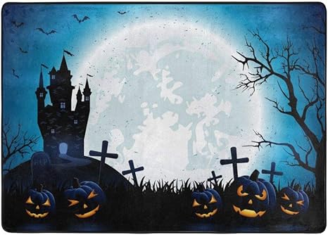 Amazon フロアマット 大判 ハロウィーンのカボチャとブルームーンの背景 イラストに暗い城 フローリング 畳 床暖房対応 213 152cm 厚1 5mm ラグ カーペット オンライン通販