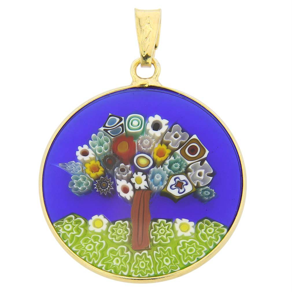 Glass Of Venice Murano Glass Millefiori Pendant Tree of Life in Gold-Plated Frame 7/8"