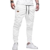 PLEPAN Mens Casual Cargo Joggers - Cotton Drawstring Chino Pants Hiking Outdoor Twill Track Jogging Sweatpants