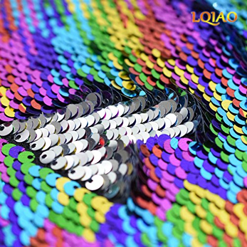 Rainbow Silver Mermaid Sequin Fabric By The Yard Reversible Sequin Fabric Flip Up Sparkly Mesh Embroidered Dress Costumes Sequin Fabric for Evening Dress Pillow Cushion Cover Wedding Decoration