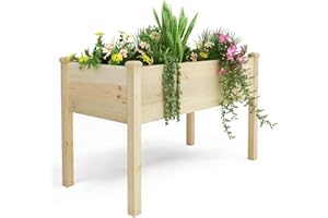 BIRASIL Outdoor Raised Garden Bed, Wood Planter Box for Vegetable Flower, Elevated Reinforced Large Garden Planters Boxes for Backyard Patio Gardening Balcony (48.5”L, Natural Wood)