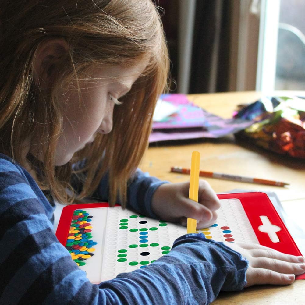 Hobaby Magnetic Drawing Pad, Creative Doodle Board Toys, with 130pcs Dots and 10 Double-Sided Picture Cards,Educational Travel Doodle Toys for Toddler Kids Children(L, Red): Toys & Games