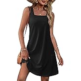 OFEEFAN Womens Square Neck Tank Dresses 2026 Summer Spring Loose Swing Sundresses with Pockets Plain/Print