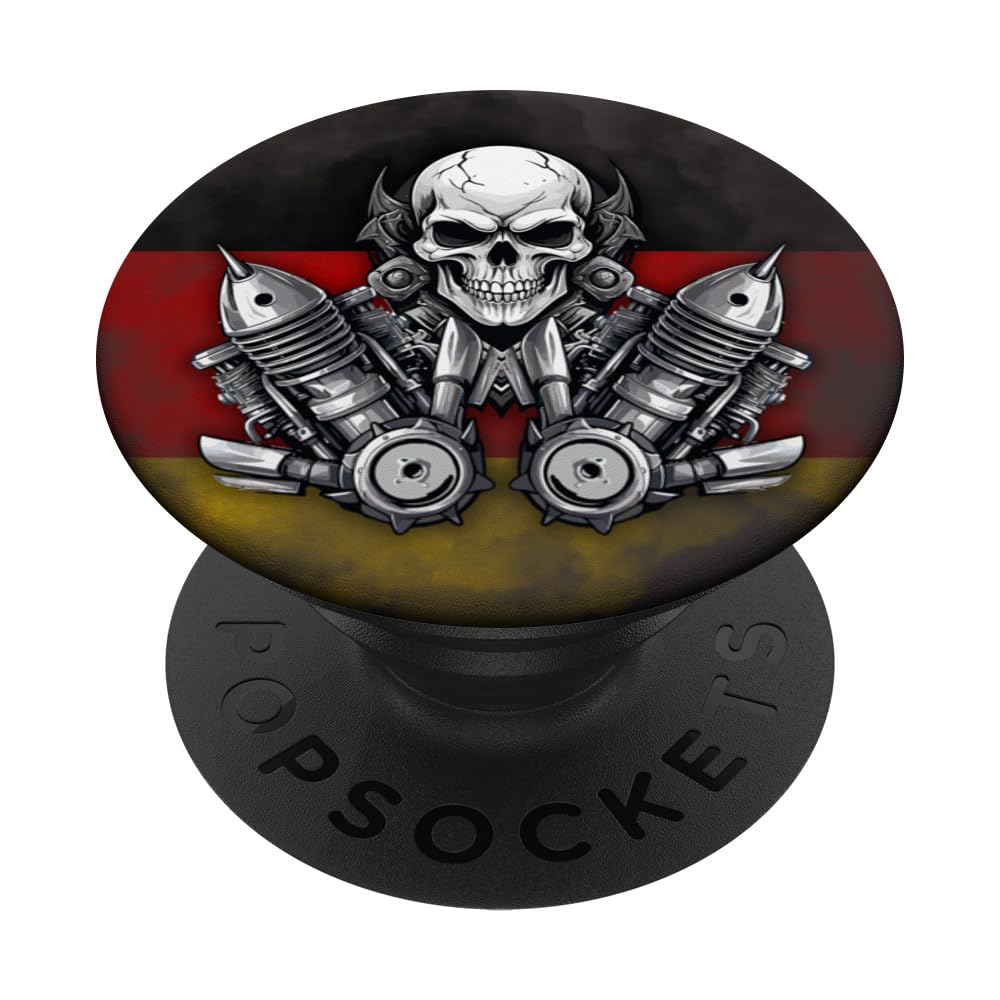 Germany Patriotic Motorcycle Skull Biker German flag biker PopSockets Swappable PopGrip