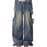 BeRamg Baggy Jeans for Teen Girls Woman Bow Jeans High Waist Wide Leg Loose Pants Casual Streetwear Cute Clothes