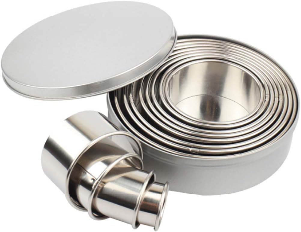 Donut Cutter,Mousse Circle,Round Cookie Biscuit Cutter Set with Metal Case, 12Pcs Food-Grade 304 Stainless Steel Circle Pastry Donut Doughnut Cutter Circular Cookie Cutters Baking Metal Ring Molds