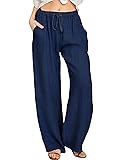 ebossy Women's Cotton Linen Pants Elastic High