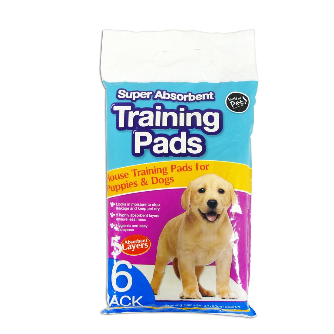 World of pets Pack of 6 Super Absorbent Premium Puppy Dog Training Pads 40 x 50cm