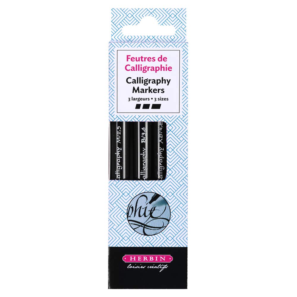 Jacques Herbin 20891T - Set of 3 calligraphy markers - (2.5 mm, 3.6 mm and 4.8 mm) - Black felt tip - Various sizes - Calligraphy - Drawing - Writing