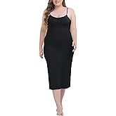 Vlazom Women's Plus Size Full Slip Dresses Adjustable Spaghetti Strap Under Dresses Long Nightgown V-Neck Cami Dress