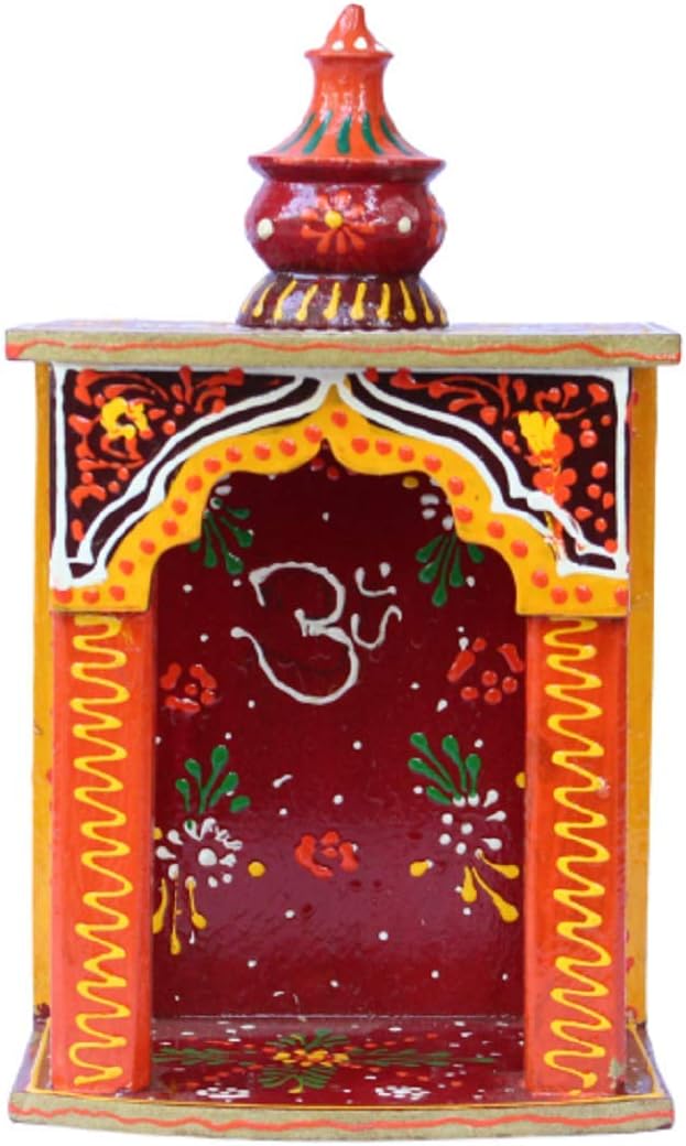 APKAMART Wood Pooja Temple (Orange_3.5 Inch X 5.9 Inch X 9.8 Inch)