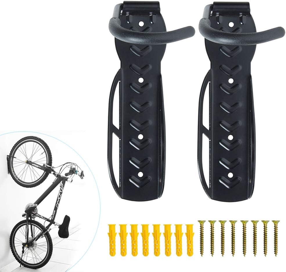 BEEWAY Bike Wall Mount Rack, Indoor Bicycle Storage Wall Mounted Hook Hanger, Steel Holder Stand, Adjustable, Heavy Duty hold up to 30KG - Pack 2