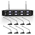 Pyle 8 Channel Conference Microphone System - UHF Desktop, Table Meeting Wireless Microphones & Receiver w/ 8 Gooseneck Mics, Rack Mountable & LED Audio Signal Indicator Lights PDWM8880,Black