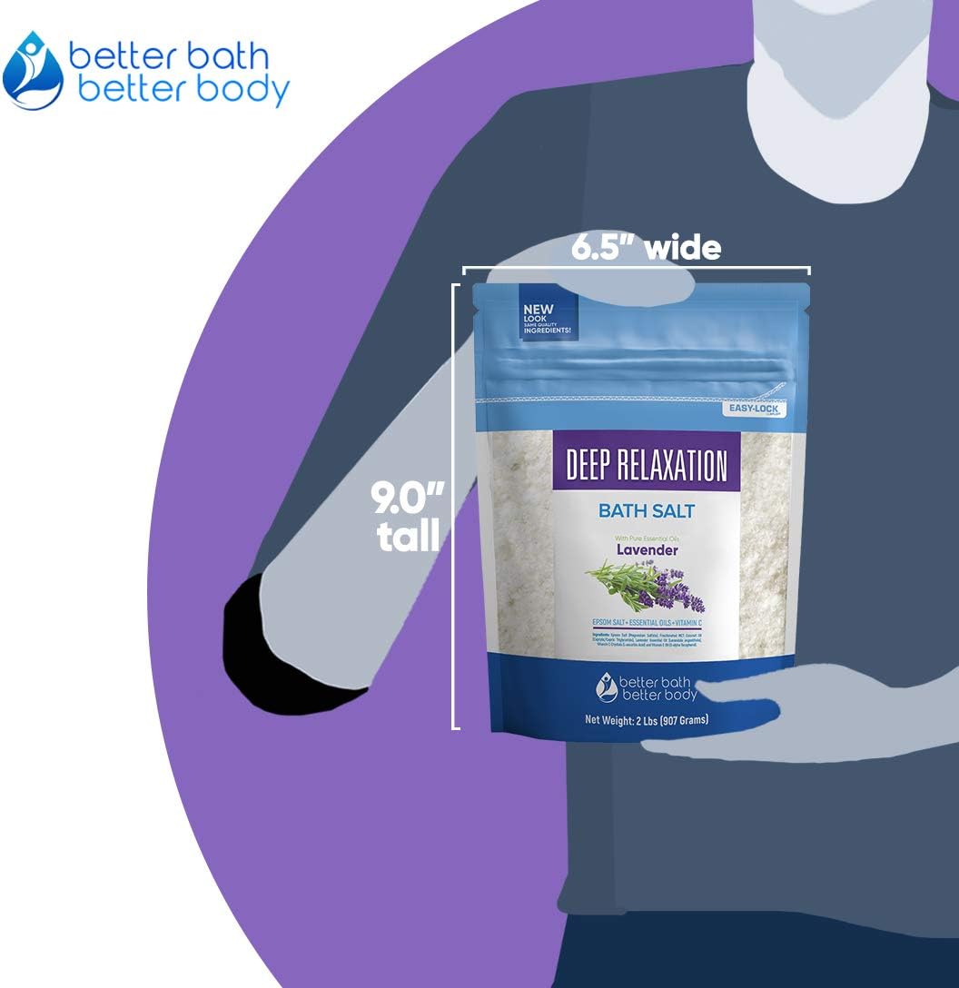 Deep Relaxation Bath Salt 32 Ounces Epsom Salt with Natural Lavender Essential Oil Plus Vitamin C in BPA Free Pouch with Easy Press-Lock Seal: Health & Personal Care