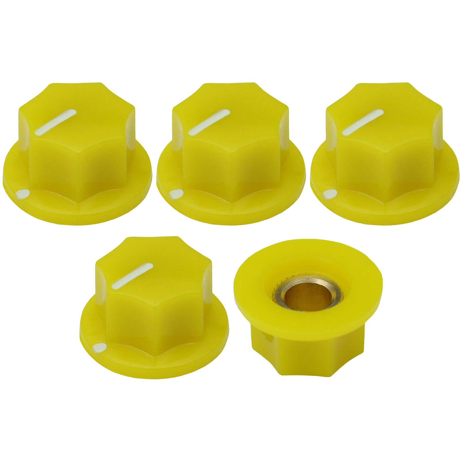 6.4mm Round Hole Large Skirted 7-Sided Guitar/Pedal Control Knob Pack of 5 (Yellow)