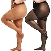 HONENNA 2 Pairs Plus Size Sheer Tights, 20D Ultra Thin High Waist Pantyhose for Women with Reinforced Toes