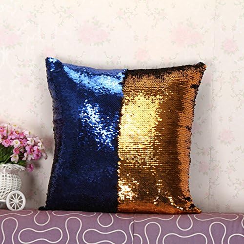 CaseBling Hot Selling DIY Two Tone Glitter Sequins Throw Pillow Cases and Covers Color Changing Scale Euro Decorative Home Cushion Sofa Pillowcase 16x16 Inch - Royal Blue and Gold