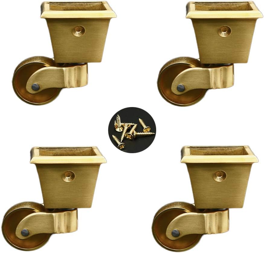 4 Pieces Caster Wheel,Brass Square Cup Type Universal Wheel,Furniture Casters 360 Degree Rotation,Mute,for Furniture Cabinet,Sofa,Piano