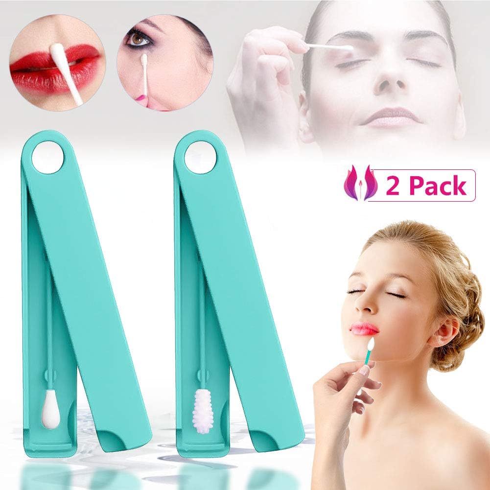 Last Swab Reusable,Reusable Cotton Buds Sticks Portable Washable Cotton Buds Sticks for Ear Eye Cleaning Cosmetic Makeup Ear Wax Removal Tool with Durable Storage Case (Mix 2 Green)