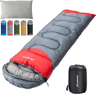 BISINNA Sleeping Bag with Pillow 4 Season Waterproof Warm Camping Grey Right Zip