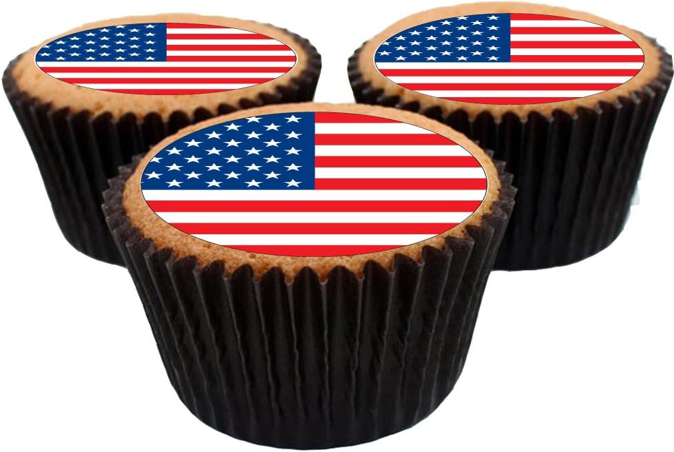 15 x USA / United States of America / America / American Flag Cupcake Toppers - Pre-Cut Round Cupcake Topper Premium Quality Icing Sheet
