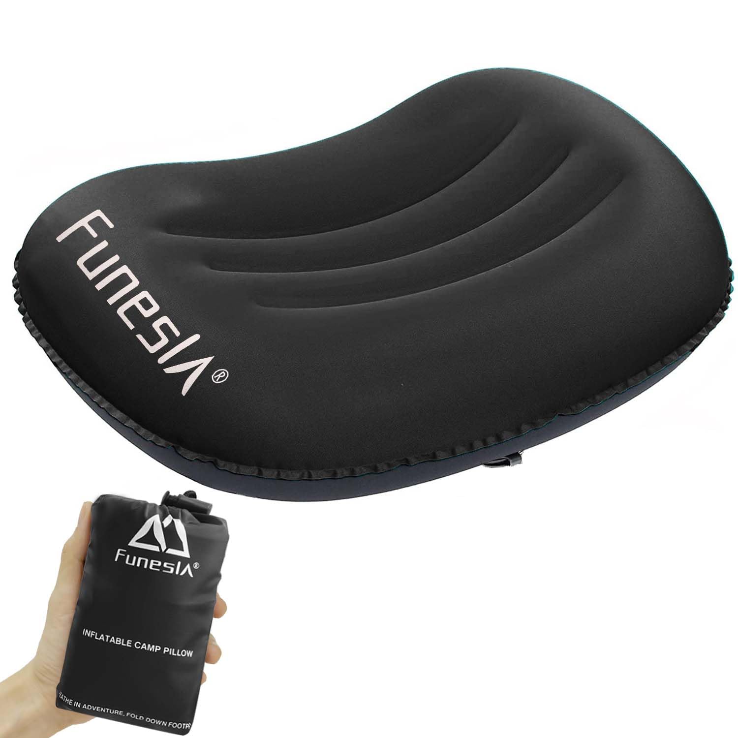 Funesla Camping Pillow Inflatable, Compressible, Lightweight Inflatable Pillows for Camping, Small Inflatable Travel Camping Pillow for Adults Kids, Backpacking, Hiking, Beach-Black