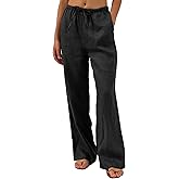 Amazhiyu Womens Pure Linen Summer Drawstring Flowy Wide Leg Pants with Pockets