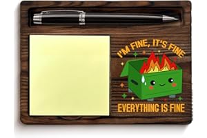 QODMGD Dumpster Fire Sticky Note Holder Funny Office Gifts for Boss Coworkers Employees, I'm Fine Everything is Fine Dumpster Fire Cute Post It Note Dispenser for Office Cubicle Desk Decor (Green)