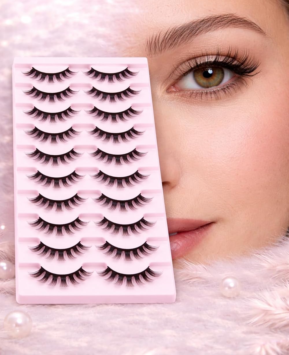 XEANCO False Eyelashes Russian Strip Fluffy Mink 10 Pairs Natural Look Lashes