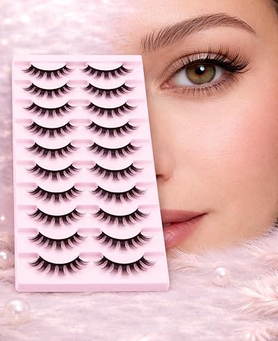 XEANCO False Eyelashes Russian Strip Fluffy Mink 10 Pairs Natural Look Lashes