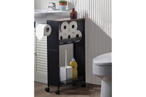 OhuaCason Toilet Paper Holder Stand for Small Bathroom Storage:Skinny Bathroom Storage Cabinet for Small Spaces Tiny Apartment