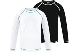 SEMOIS 2 Pack Boys Rash Guard Swim Shirt Long Sleeve UPF+ 50 Sun Shirts for Toddler Kids Rashguard Water Swimming Shirts