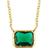NJCRAFT Gold Plated Crystal Pendant Necklace for Women | Rectangular Stone on Elegant Chain | Minimalist Party & Daily Wear Jewelry | Adjustable Chain 16+2 Inch