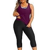 Yonique 3 Piece Plus Size Swimsuits for Women Tankini Tops with Sports Bra and Swim Capris Athletic Bathing Suits