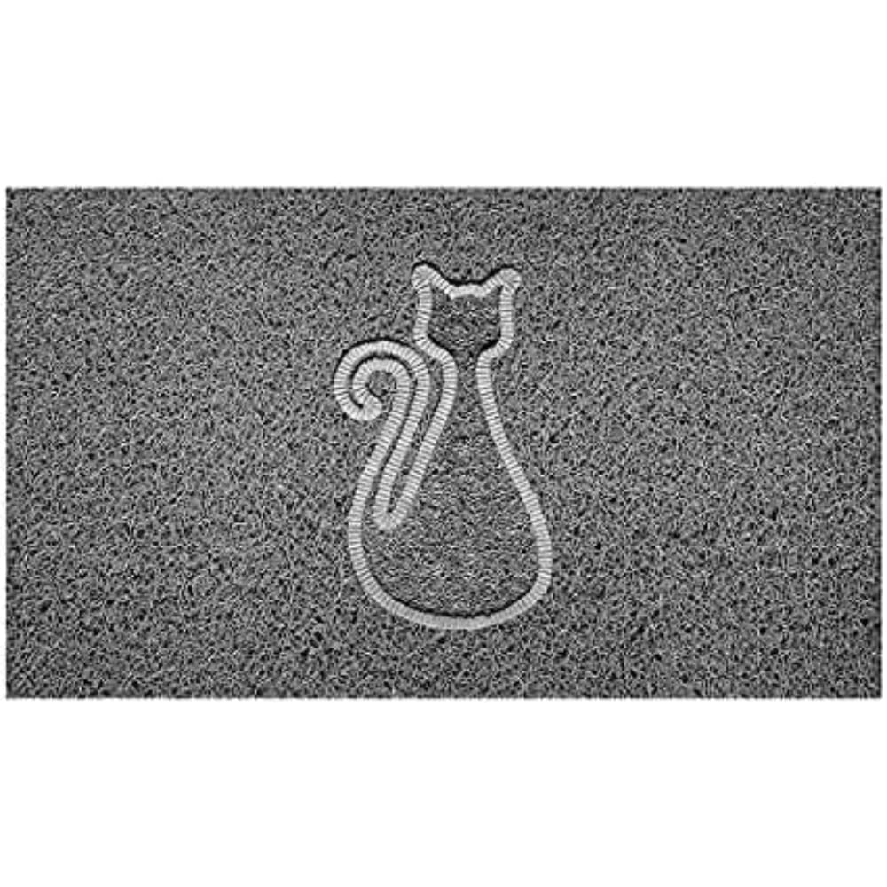 Nicoman Embossed Spaghetti Door Mat Dirt-Trapper Jet-Washable Doormat 70x43cm (Grey, CAT Shape) - Use Outdoor ONLY