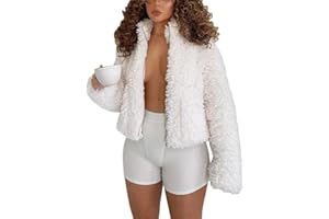 JIKAL Oversized Fur Coat Long Sleeve Boucle Zip Up Snug Shearling Teddy Faux Fur Jacket with Pockets for Women