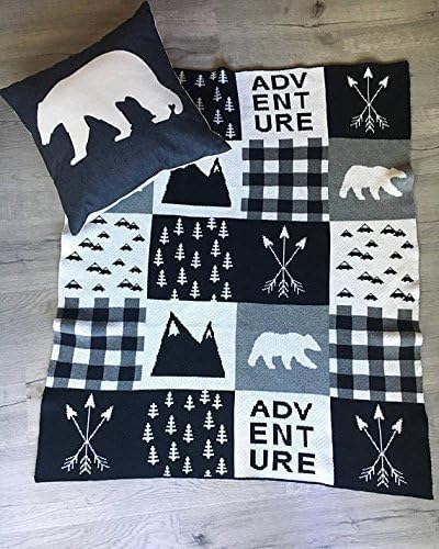 100% cotton knitted Geometric bear unisex neutral Scandinavian adult baby crib blanket Gray kids nursery baby newborn arrows stroller throw White and Black Monochrome sham cottage