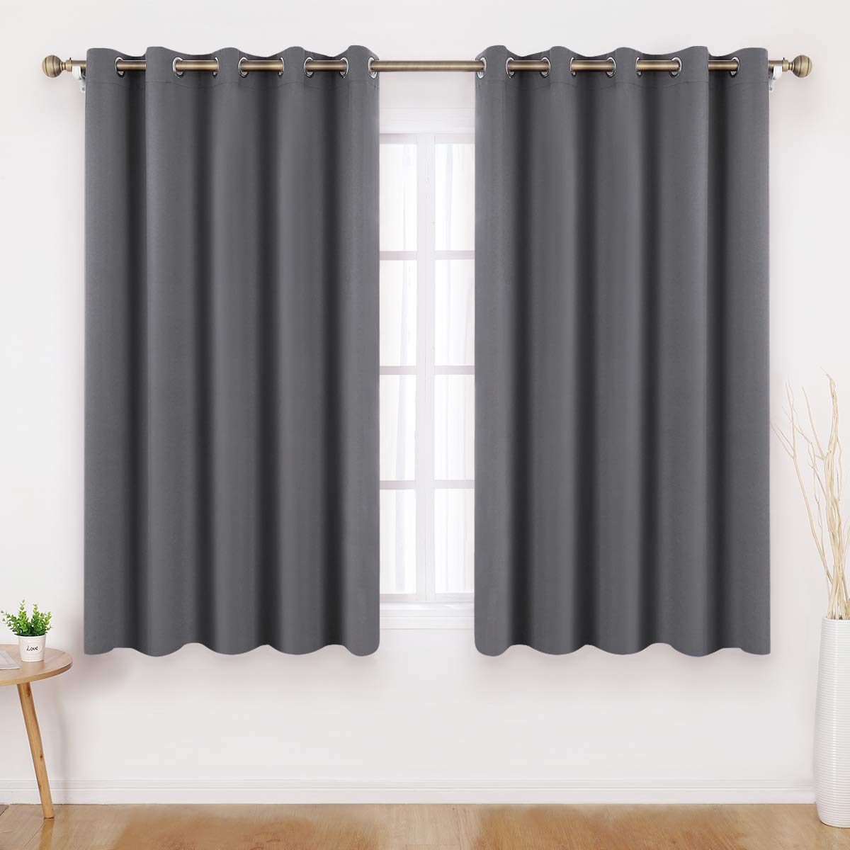 HOMEIDEAS Grey Blackout Curtains 2 Panels 66 X 54 Inch Drop Room Darkening Eyelet Curtains for Bedroom, Thermal Insulated Light Blocking Window Drapes