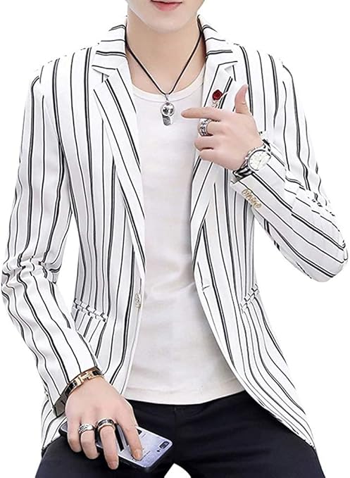 Amazon Co Jp テーラードジャケット ジャケット メンズ ストライプ 白黒 B Ko To Color White Size M ホーム キッチン