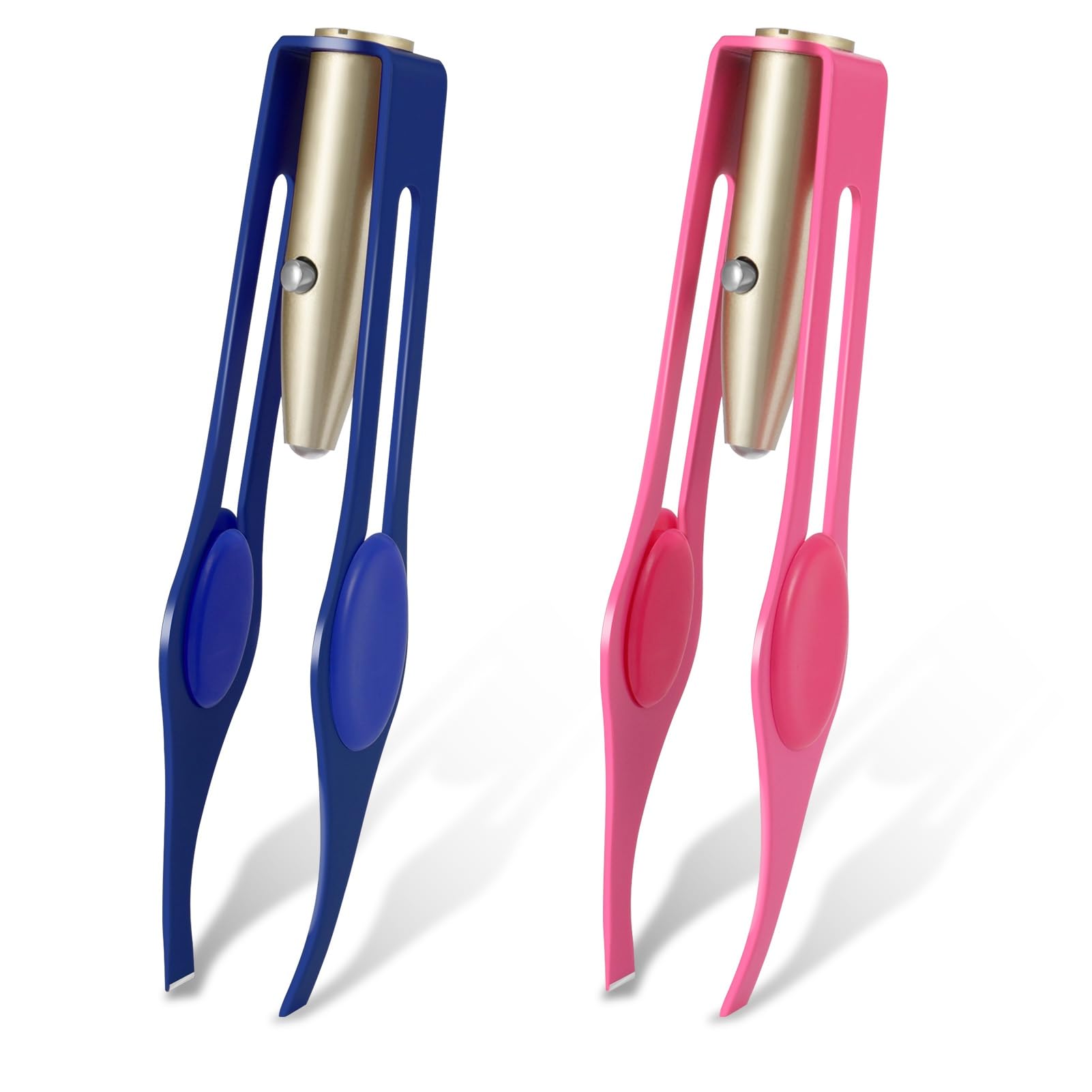 Heyu-Lotus 2Pcs Tweezers with LED Light, Hair Removal Lighted Tweezers Makeup Tweezers with Light Tools, Stainless Steel Tweezers for Men Women Precision Eyebrow Eyelash Hair Removal(Blue + Pink)
