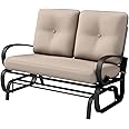 Giantex Outdoor Glider Bench, Patio 2 Person Loveseat with Removable Cushion, Thick Padded Seat, Stable Steel Frame, Outside Glider Swing Chair for Deck, Poolside, Yard, Balcony, Porch, Beige