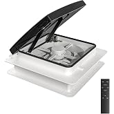 RV Roof Vent Fan 14x14, Quiet 12V(24V Max) with Remote Control &amp;Rain Sensor | Reversible Intake &amp; Exhaust Airflow, Manual Knob Control, Built-In Timer, Brushless Motor, Fits Camper, Trailer &amp; Motorhome