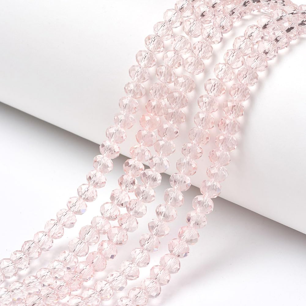 Perlin Pack of 120 Czech Bohemian Crystal Beads, 4 mm, Czech Beads, CZ Faceted Rondelle Beads, Glass Beads, 1 Strand (Pink)