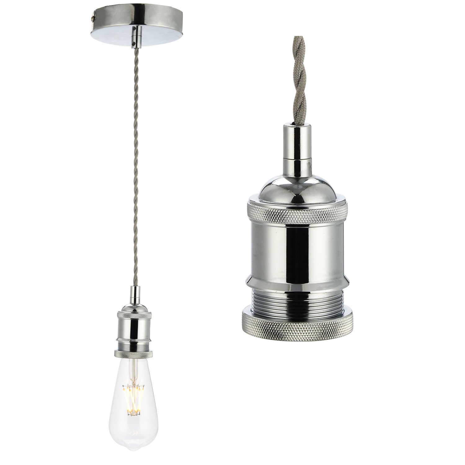 Cozzy Vintage Ceiling Pendant Light Fitting Light Grey Twisted