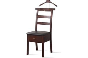 Proman Products Manhatten Chair Valet VL36654 with Drawer, Hanger, Trouser Bar and Tie & Belt Bar, 19" W x 24" D x 43" H, Dark Walnut